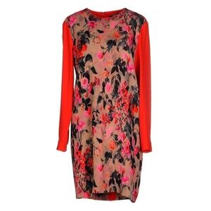 VDP Collection Womens Pink Floral Red Sleeves Party Cocktail Short Dress Sz 8/44